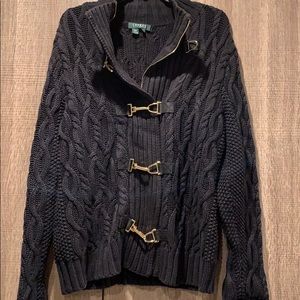 LAUREN Cable knit sweater with gold hardware XL